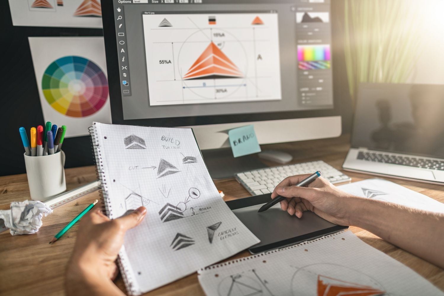 Travail de conception graphique : croquis et outils de création