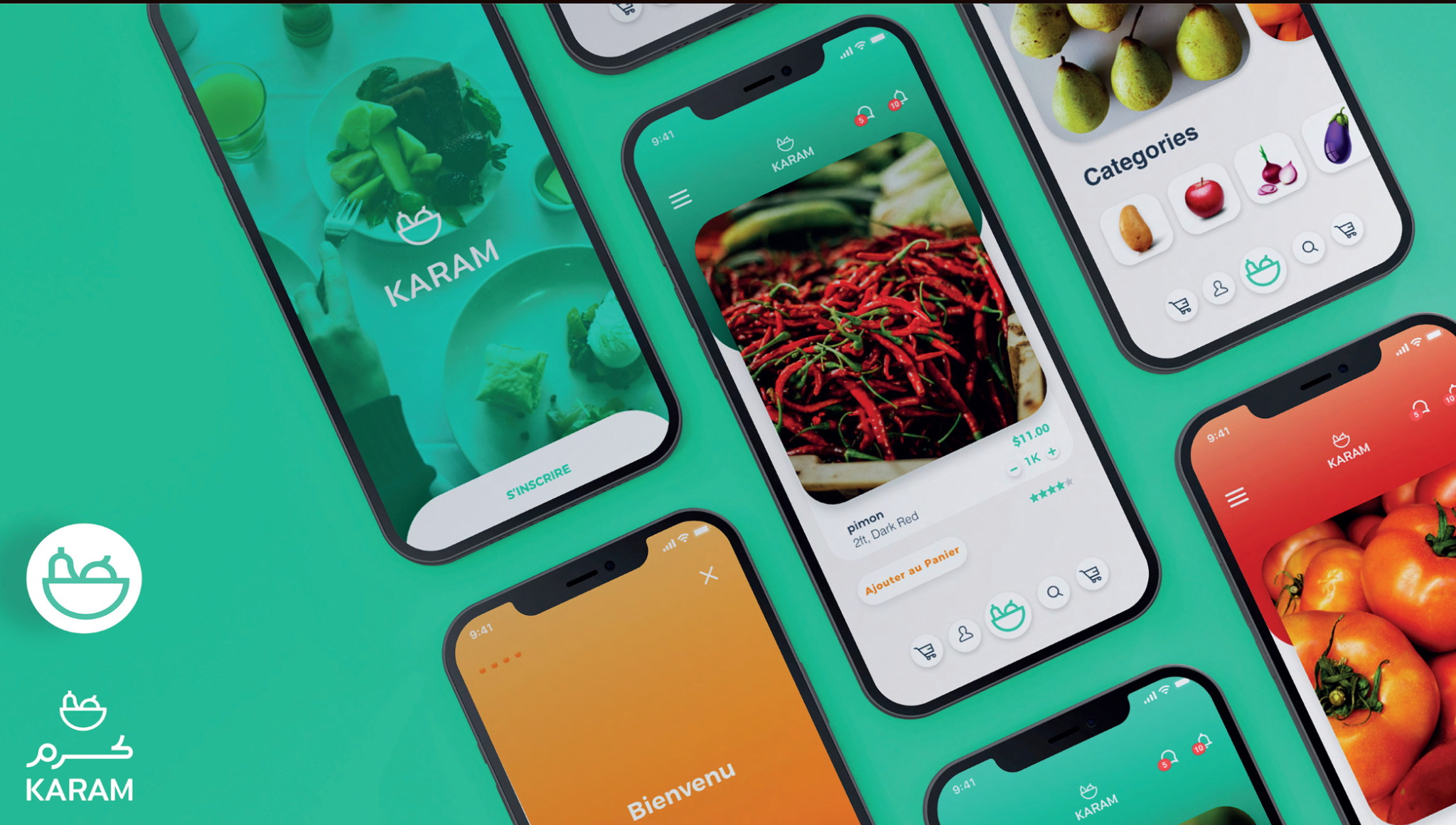 Karam — interface de l’application mobile et parcours de commande