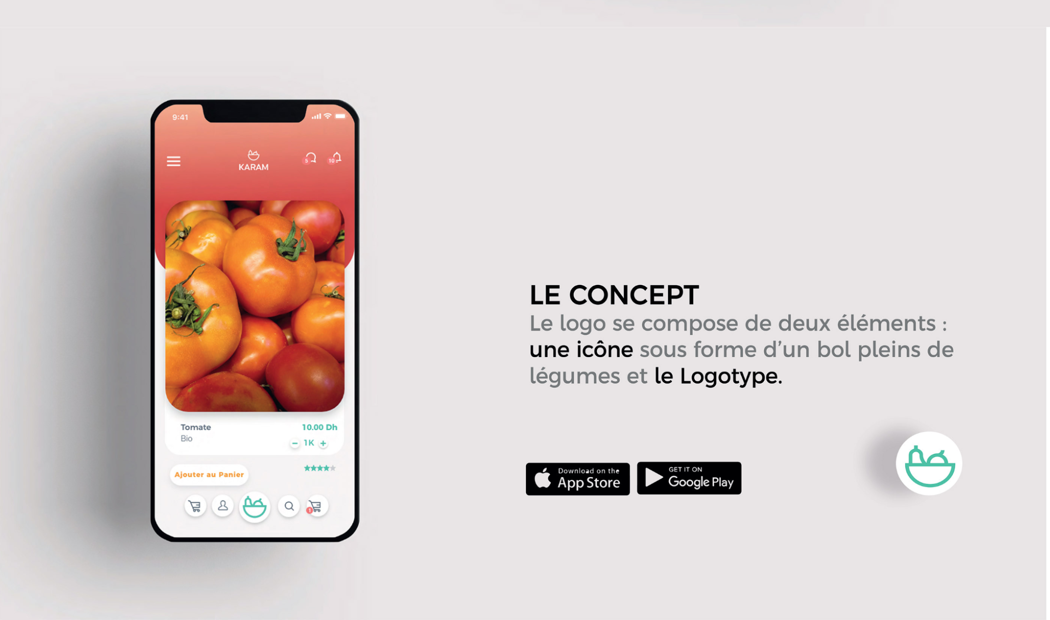 Karam — concept de l’application, fiche produit et navigation