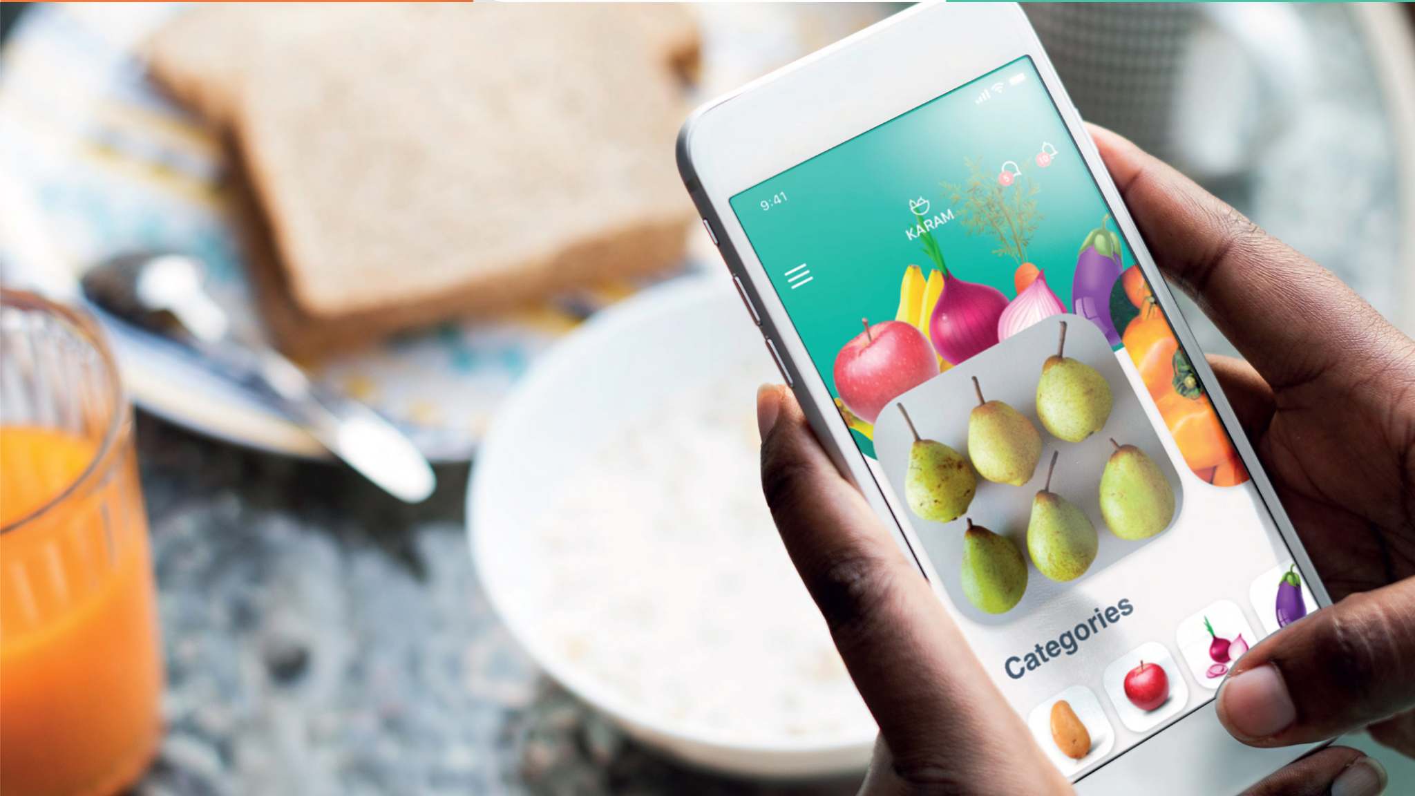 Karam — application mobile en situation avec une commande de fruits et légumes